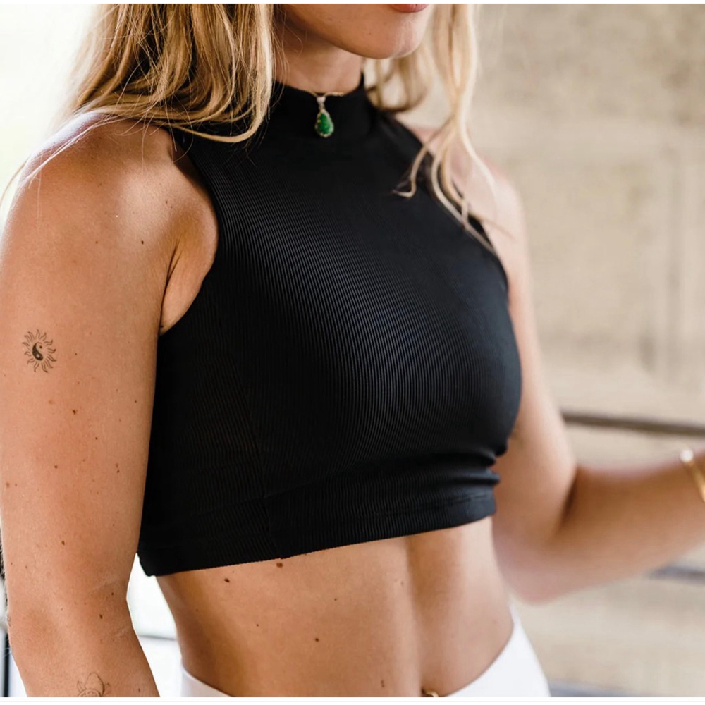 Women's Werk Black Ribbed Crop Top L